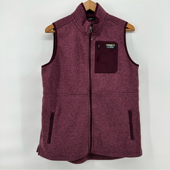 L.L. Bean Jackets & Blazers - LL Bean Sweater Vest Fleece Full Zip Women's Large Berry Zip Pockets Logo